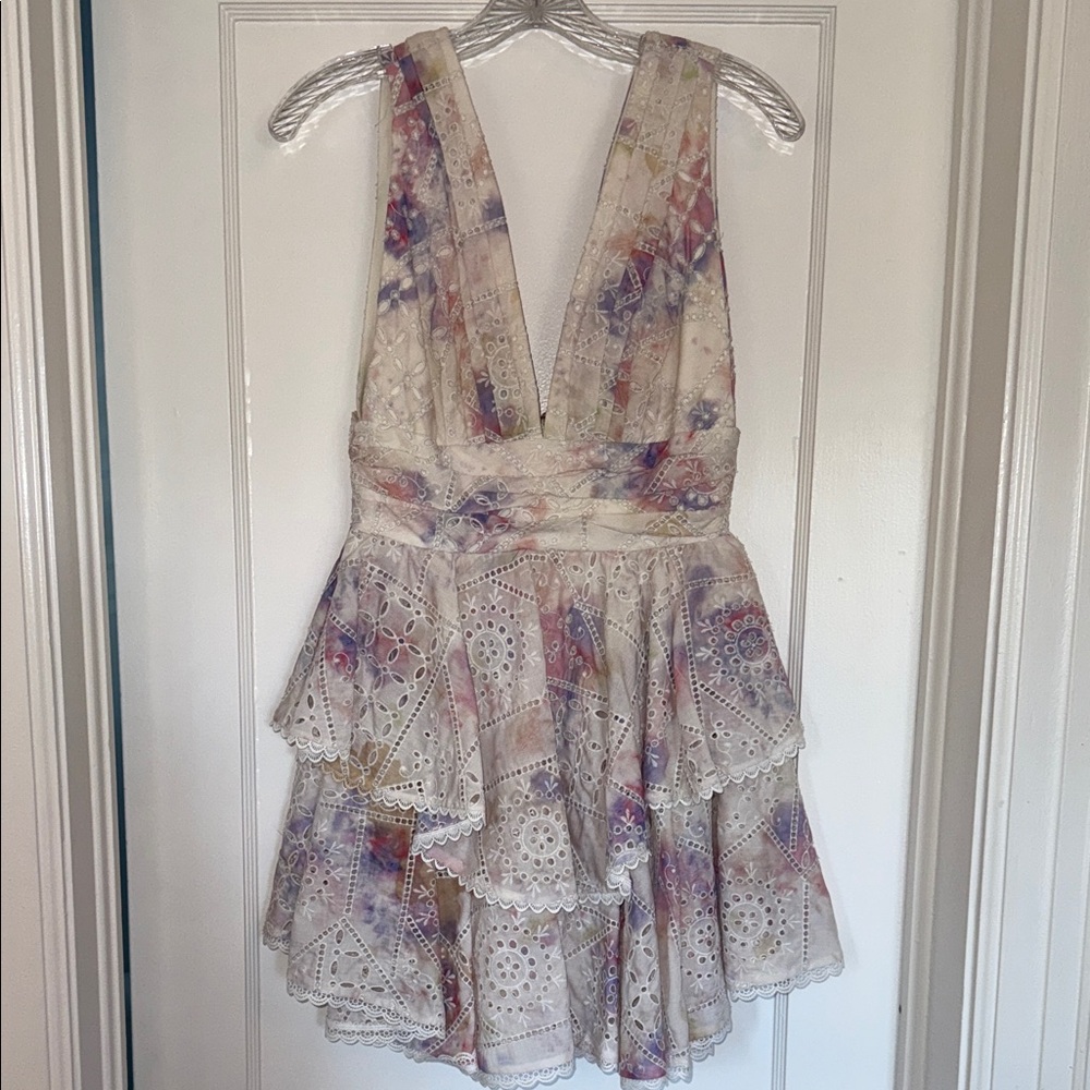 Gianni Bini Purple Tie-Dye Lace Mini Dress